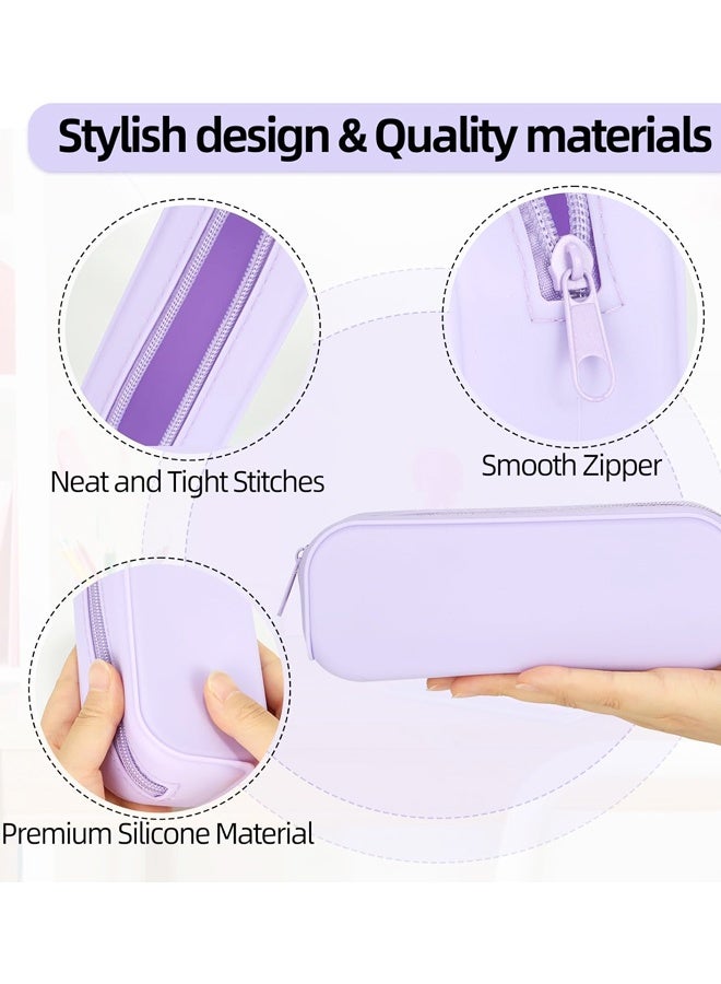 حقيبة أقلام رصاص بسحاب من السيليكون، حقيبة أقلام رصاص مقاومة للماء، حقيبة تخزين متعددة الوظائف ذات سعة كبيرة، للوازم المدرسية ومستحضرات التجميل (بنفسجي) - Image 4